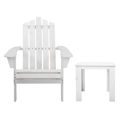2PC Adirondack Outdoor Table and Chair Wooden Beach Chair Patio Furniture White - Furniture > Outdoor - Bedzy Australia