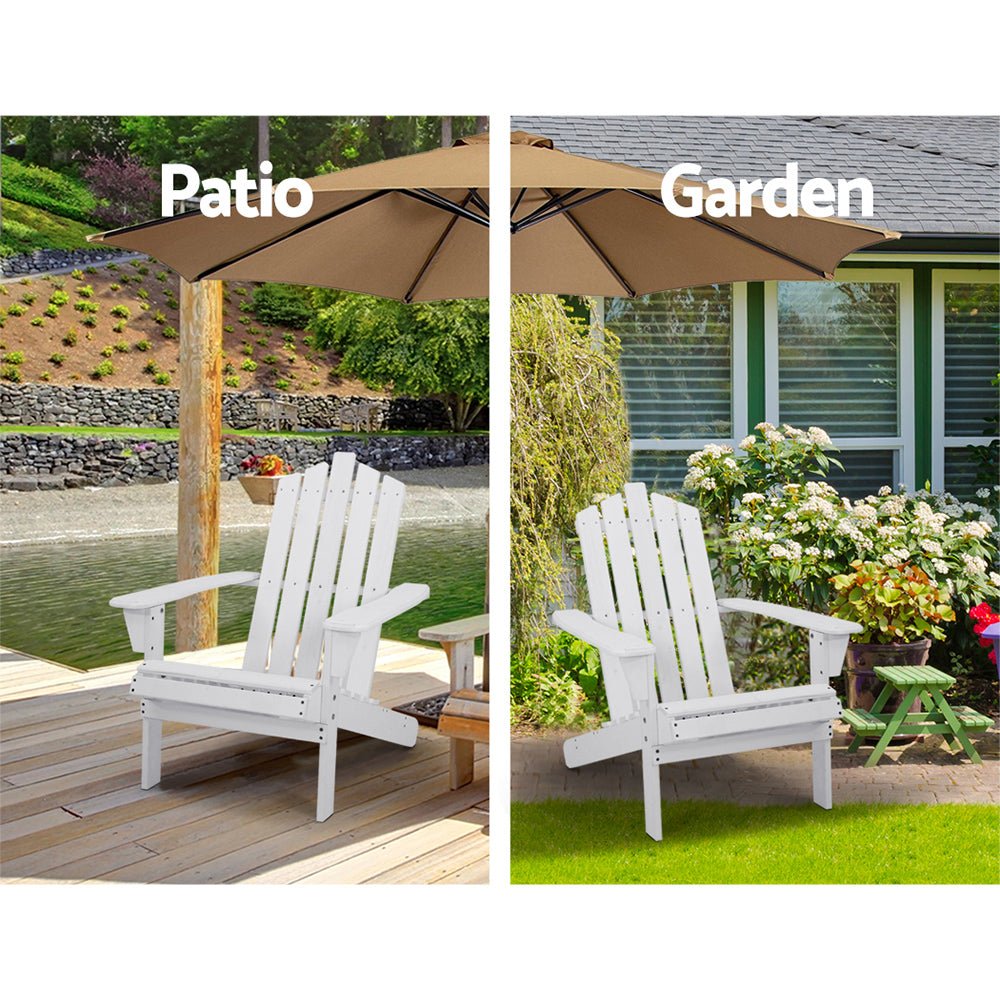 2PC Adirondack Outdoor Table and Chair Wooden Beach Chair Patio Furniture White - Furniture > Outdoor - Bedzy Australia