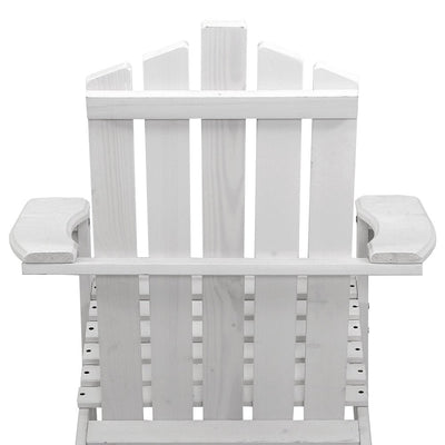 2PC Adirondack Outdoor Table and Chair Wooden Beach Chair Patio Furniture White - Furniture > Outdoor - Bedzy Australia