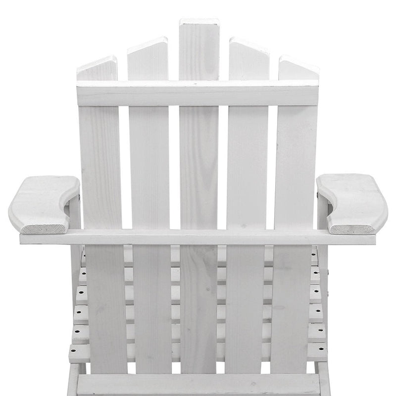 2PC Adirondack Outdoor Table and Chair Wooden Beach Chair Patio Furniture White - Furniture > Outdoor - Bedzy Australia
