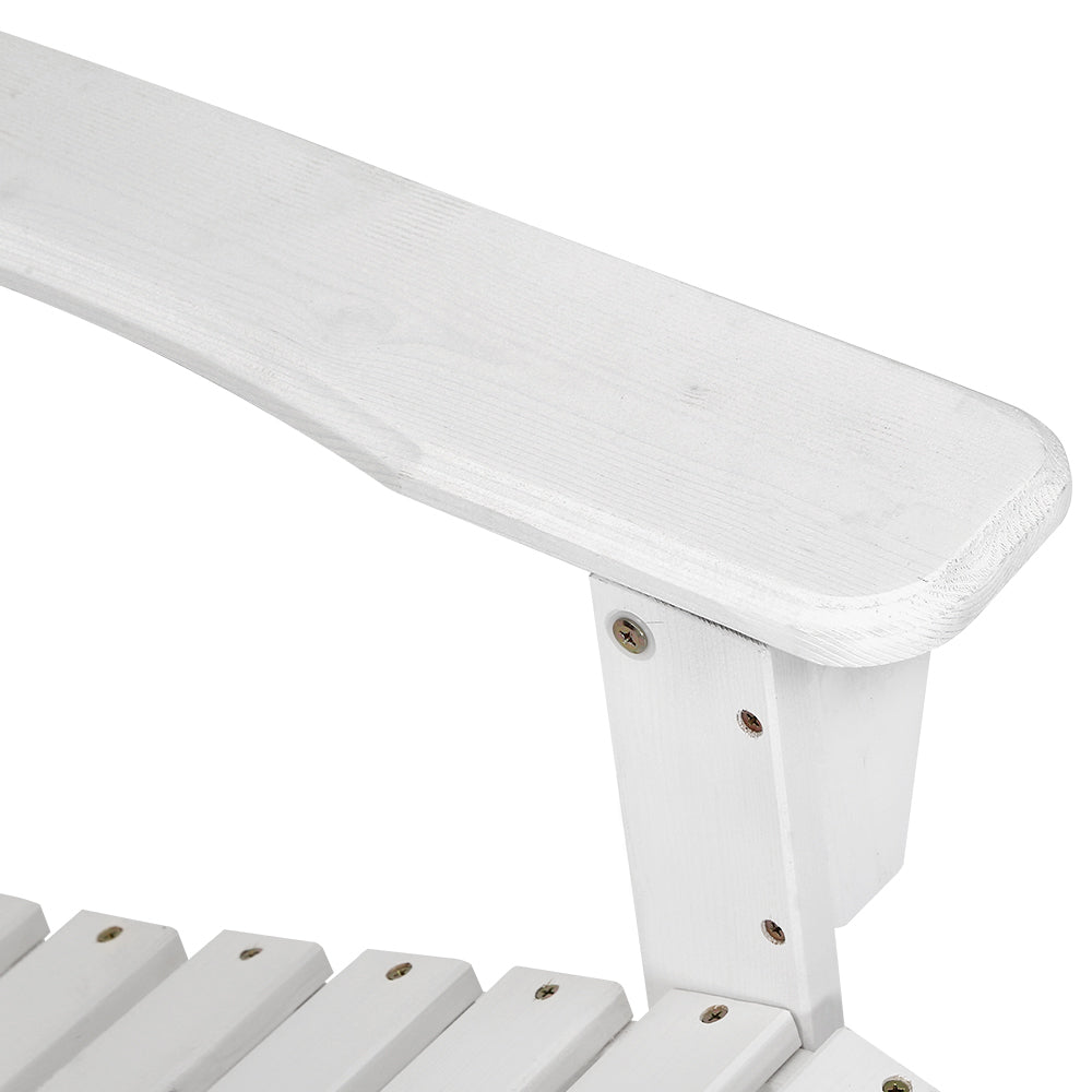 2PC Adirondack Outdoor Table and Chair Wooden Beach Chair Patio Furniture White - Furniture > Outdoor - Bedzy Australia