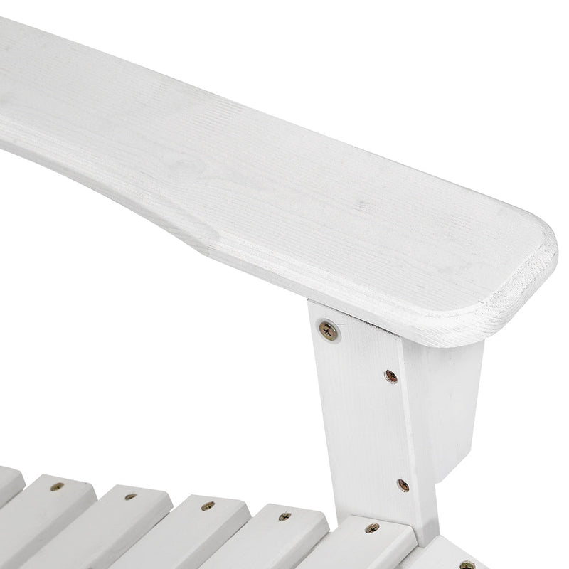 2PC Adirondack Outdoor Table and Chair Wooden Beach Chair Patio Furniture White - Furniture > Outdoor - Bedzy Australia