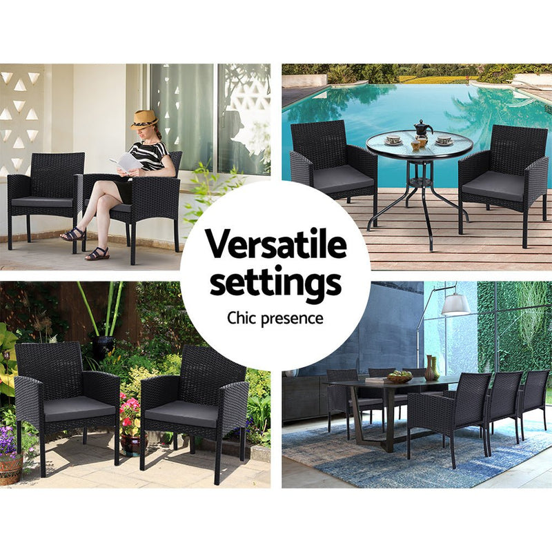 2PC Outdoor Dining Chairs Patio Furniture Rattan Lounge Chair XL Ezra - Furniture > Outdoor - Bedzy Australia