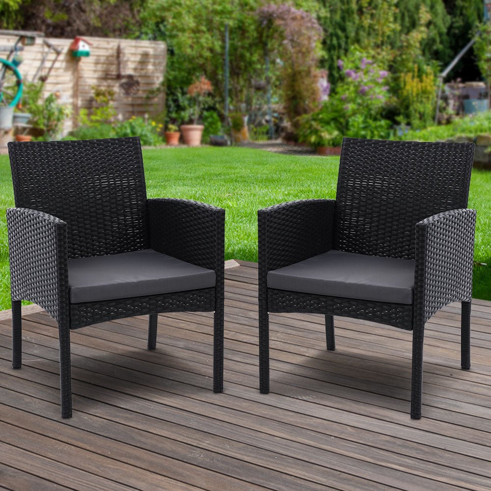 2PC Outdoor Dining Chairs Patio Furniture Rattan Lounge Chair XL Ezra - Furniture > Outdoor - Bedzy Australia