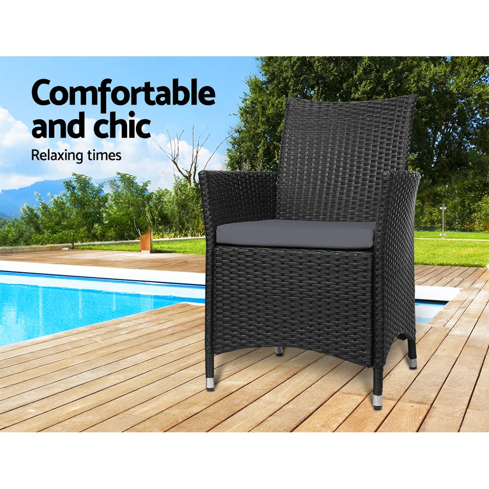 2PC Outdoor Dining Chairs Patio Furniture Wicker Garden Cushion Idris - Furniture > Outdoor - Bedzy Australia