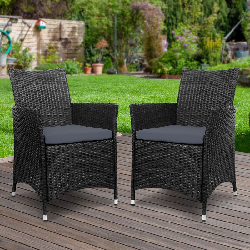 2PC Outdoor Dining Chairs Patio Furniture Wicker Garden Cushion Idris - Furniture > Outdoor - Bedzy Australia