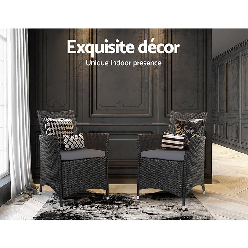 2PC Outdoor Dining Chairs Patio Furniture Wicker Garden Cushion Idris - Furniture > Outdoor - Bedzy Australia