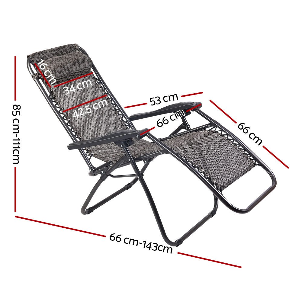 2PC Zero Gravity Chair Folding Outdoor Recliner Adjustable Sun Lounge Camping Beige - Furniture > Outdoor - Bedzy Australia