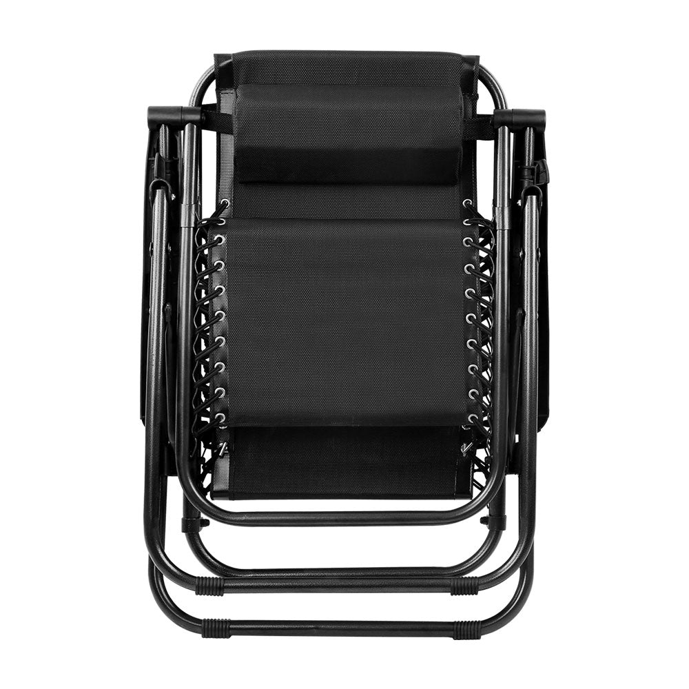 2PC Zero Gravity Chair Folding Outdoor Recliner Adjustable Sun Lounge Camping Black - Furniture > Outdoor - Bedzy Australia