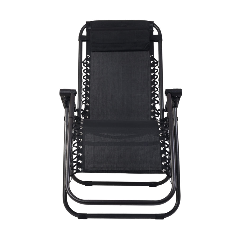 2PC Zero Gravity Chair Folding Outdoor Recliner Adjustable Sun Lounge Camping Black - Furniture > Outdoor - Bedzy Australia