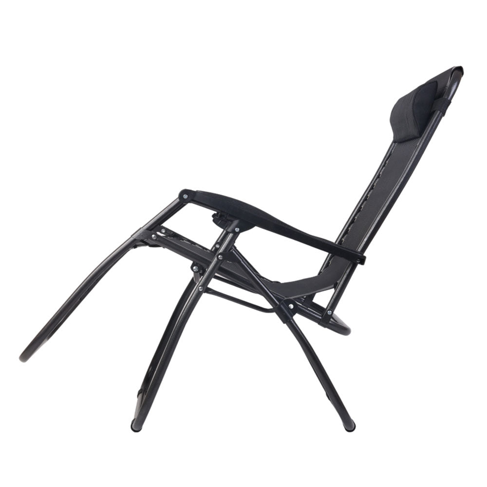 2PC Zero Gravity Chair Folding Outdoor Recliner Adjustable Sun Lounge Camping Black - Furniture > Outdoor - Bedzy Australia