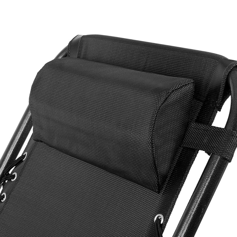 2PC Zero Gravity Chair Folding Outdoor Recliner Adjustable Sun Lounge Camping Black - Furniture > Outdoor - Bedzy Australia