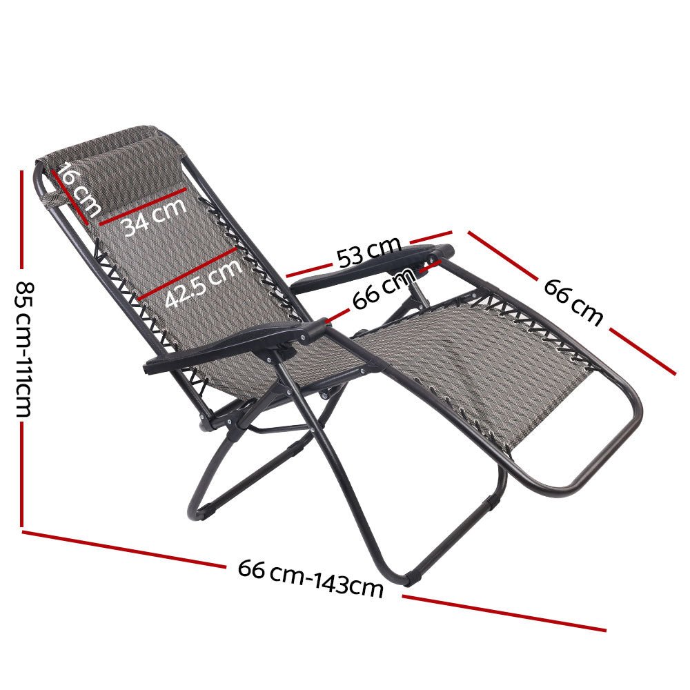 2PC Zero Gravity Chair Folding Outdoor Recliner Adjustable Sun Lounge Camping Grey - Furniture > Outdoor - Bedzy Australia