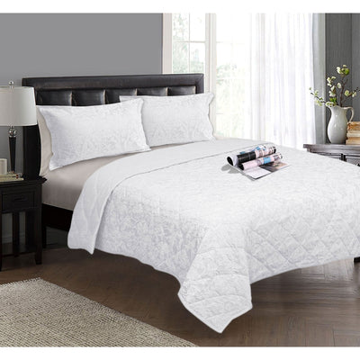 3 Piece Jacquard Floral Comforter Set Queen White - Home & Garden > Bedding - Bedzy Australia