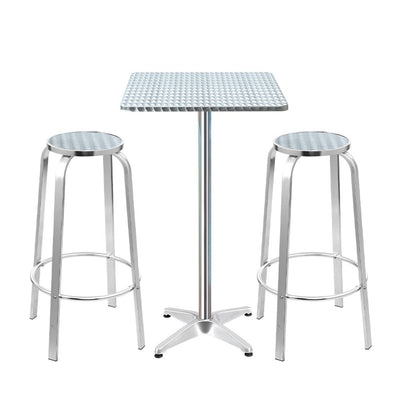 3-Piece Outdoor Bar Set Bistro Table Stools Adjustable Square Cafe - Furniture > Outdoor - Bedzy Australia