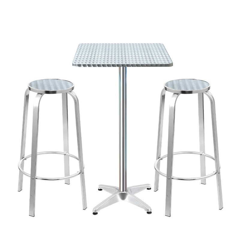 3-Piece Outdoor Bar Set Bistro Table Stools Adjustable Square Cafe - Furniture > Outdoor - Bedzy Australia