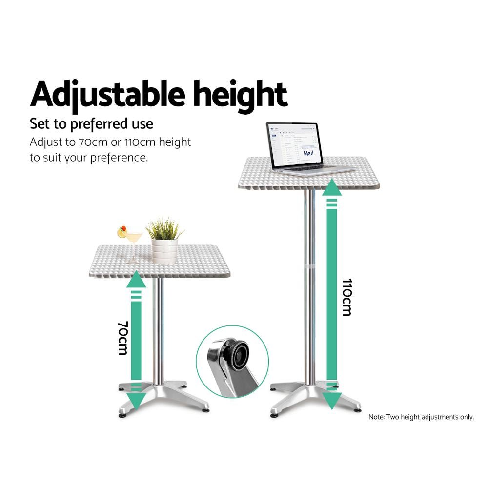 3-Piece Outdoor Bar Set Bistro Table Stools Adjustable Square Cafe - Furniture > Outdoor - Bedzy Australia
