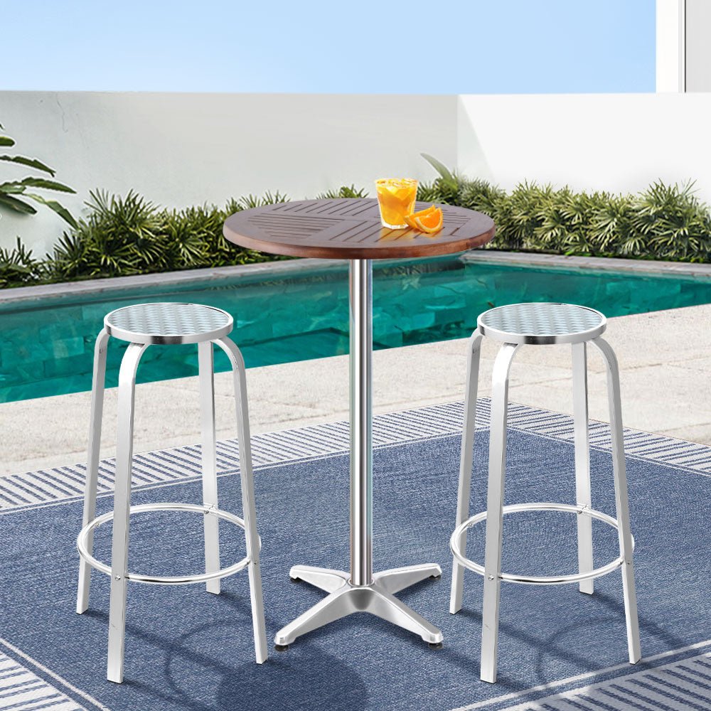 3-Piece Outdoor Bar Set Bistro Table Stools Adjustable Square Cafe - Furniture > Outdoor - Bedzy Australia