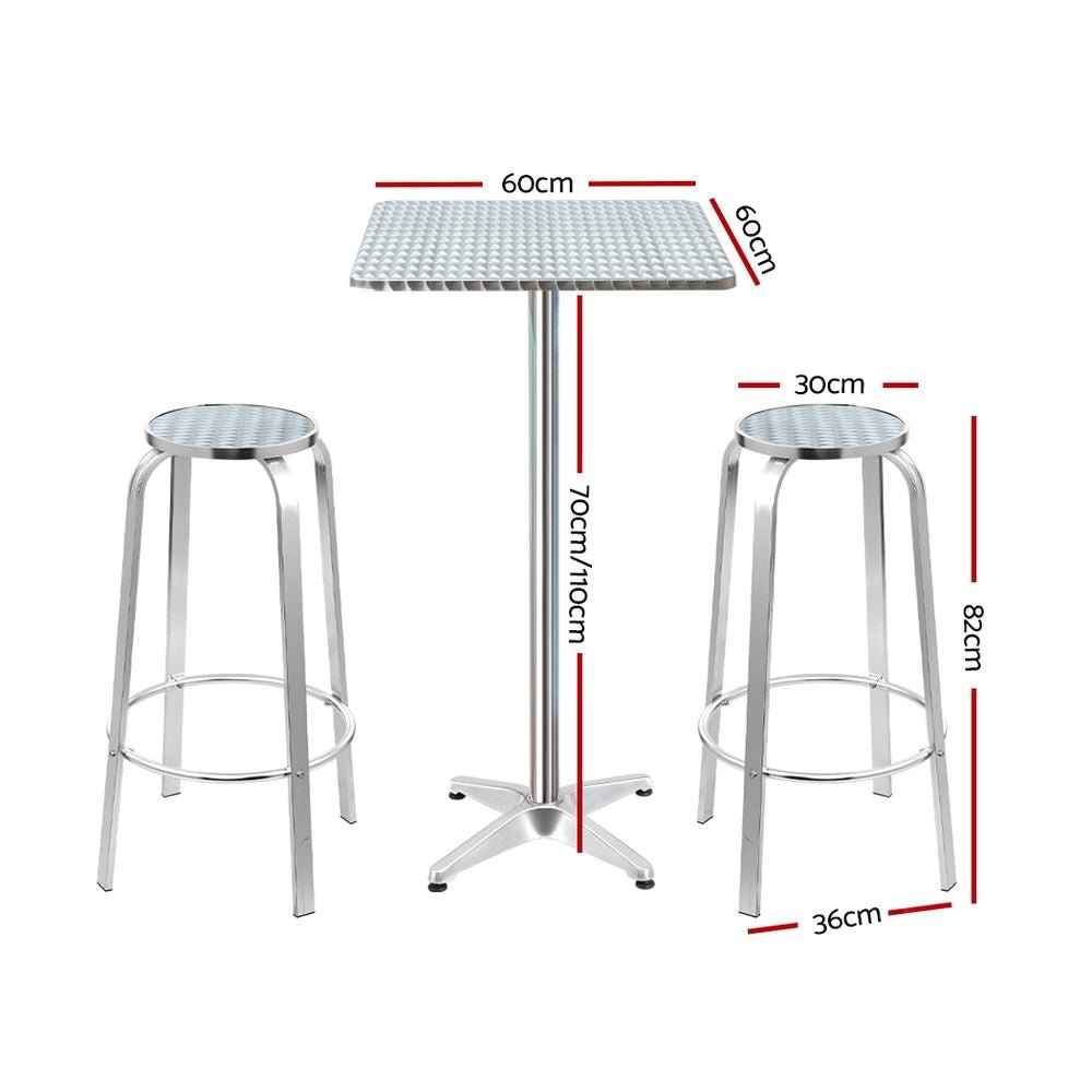 3-Piece Outdoor Bar Set Bistro Table Stools Adjustable Square Cafe - Furniture > Outdoor - Bedzy Australia