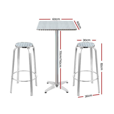 3-Piece Outdoor Bar Set Bistro Table Stools Adjustable Square Cafe - Furniture > Outdoor - Bedzy Australia
