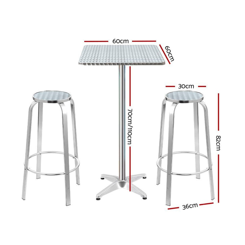 3-Piece Outdoor Bar Set Bistro Table Stools Adjustable Square Cafe - Furniture > Outdoor - Bedzy Australia