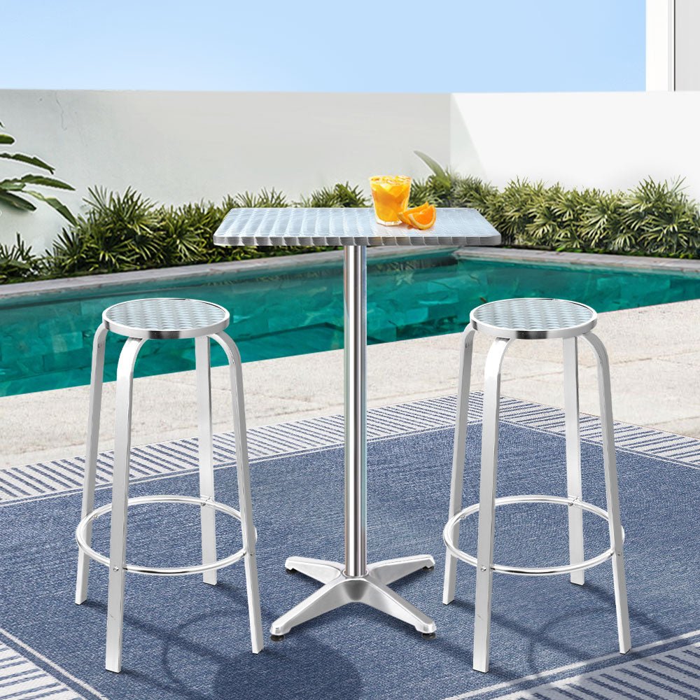 3-Piece Outdoor Bar Set Bistro Table Stools Adjustable Square Cafe - Furniture > Outdoor - Bedzy Australia
