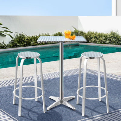 3-Piece Outdoor Bar Set Bistro Table Stools Adjustable Square Cafe - Furniture > Outdoor - Bedzy Australia