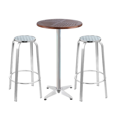 3-Piece Outdoor Bar Set Bistro Table Stools Adjustable Wooden Cafe - Furniture > Outdoor - Bedzy Australia
