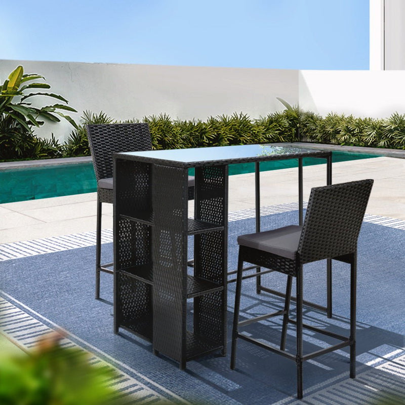 3-Piece Outdoor Bar Set Patio Dining Chairs Wicker Table Stools - Furniture > Outdoor - Bedzy Australia