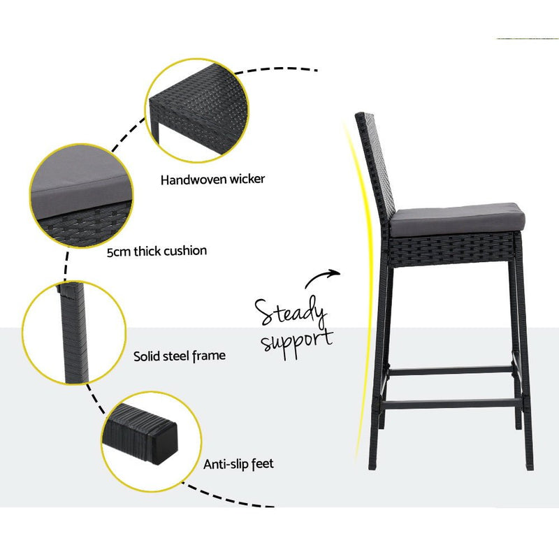 3-Piece Outdoor Bar Set Patio Dining Chairs Wicker Table Stools - Furniture > Outdoor - Bedzy Australia