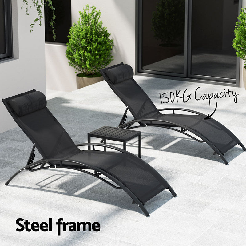 3 Piece Sun Lounger Set Black - Furniture > Outdoor - Bedzy Australia