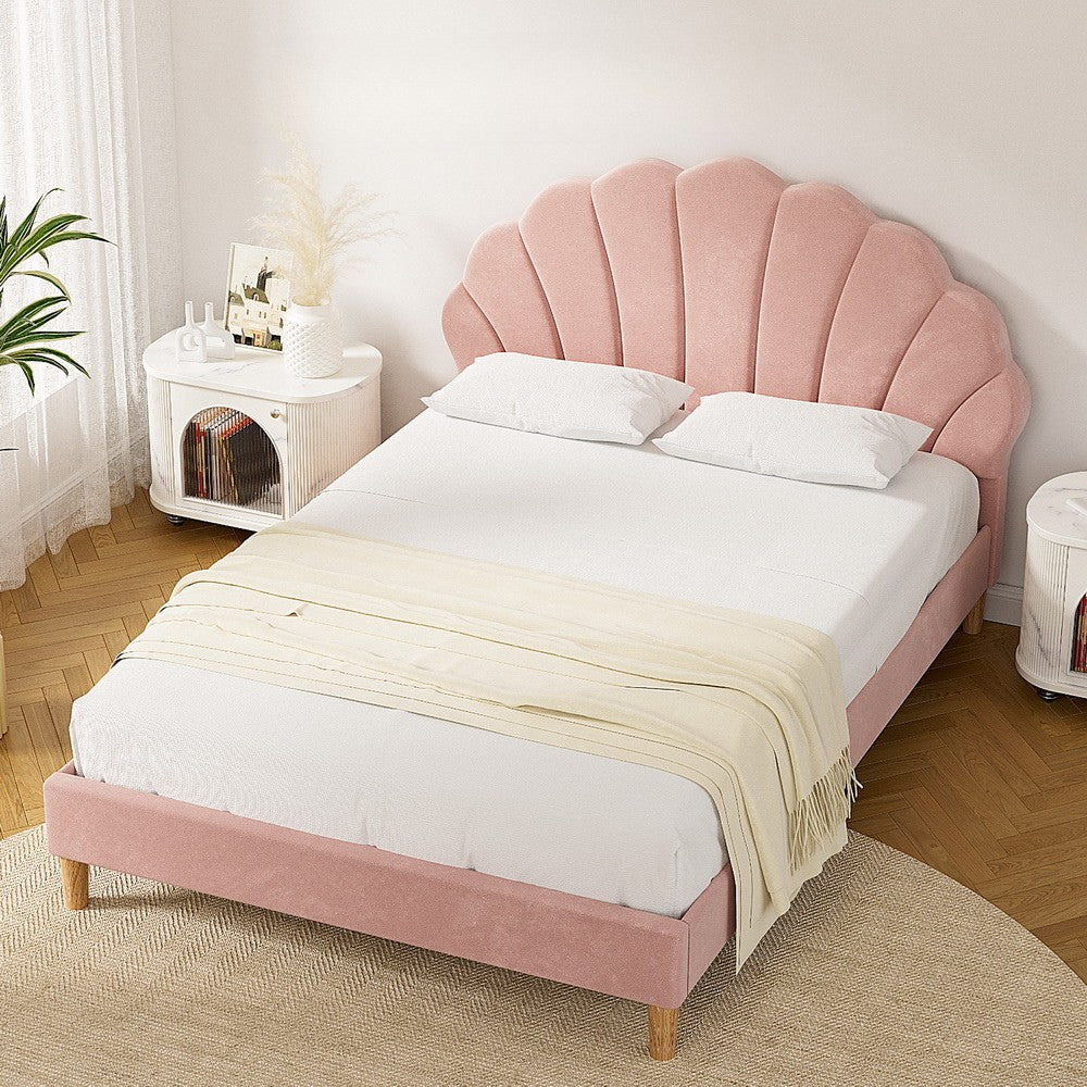 Rosie Double Bed Frame – Pink Velvet | Stylish Double Bed at Bedzy