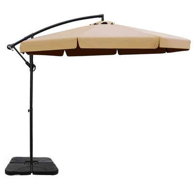 3m Outdoor Umbrella w/Base Cantilever Garden Beach Patio Beige - Home & Garden > Shading - Bedzy Australia