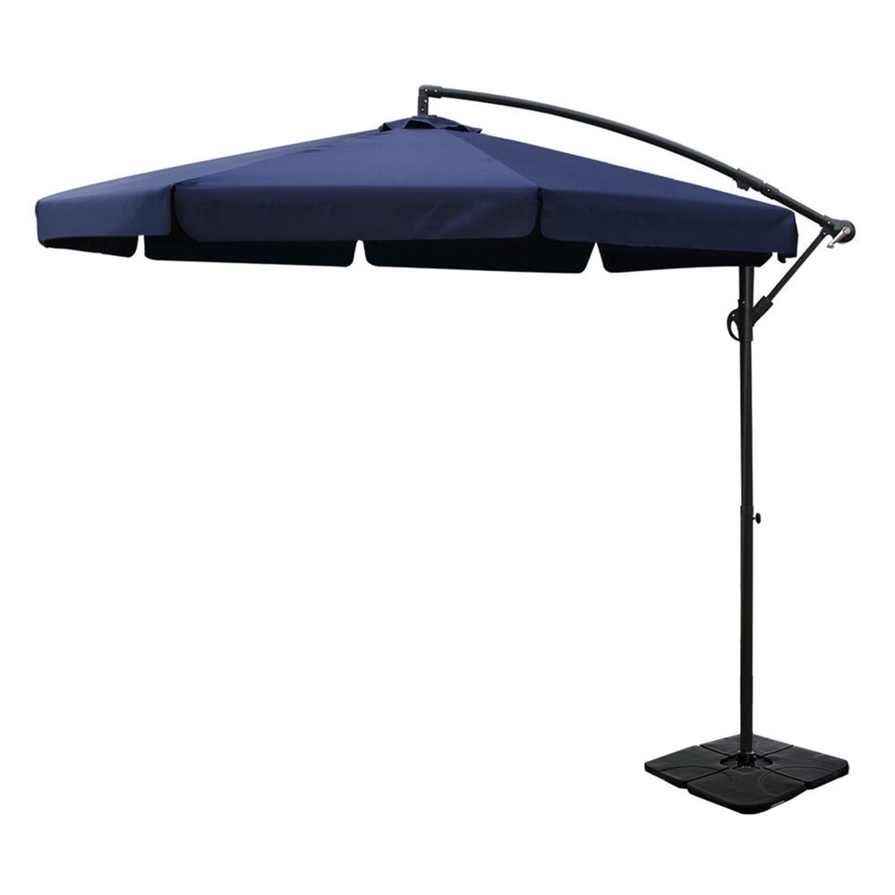 3m Outdoor Umbrella w/Base Cantilever Garden Beach Patio Navy - Home & Garden > Shading - Bedzy Australia
