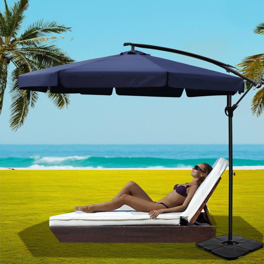 3m Outdoor Umbrella w/Base Cantilever Garden Beach Patio Navy - Home & Garden > Shading - Bedzy Australia