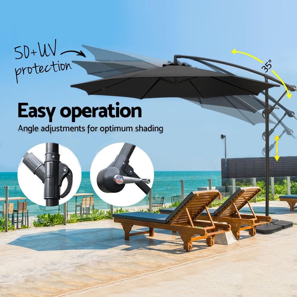 3m Umbrella w/Base Outdoor Cantilever Beach Garden Patio Parasol Black - Home & Garden > Shading - Bedzy Australia