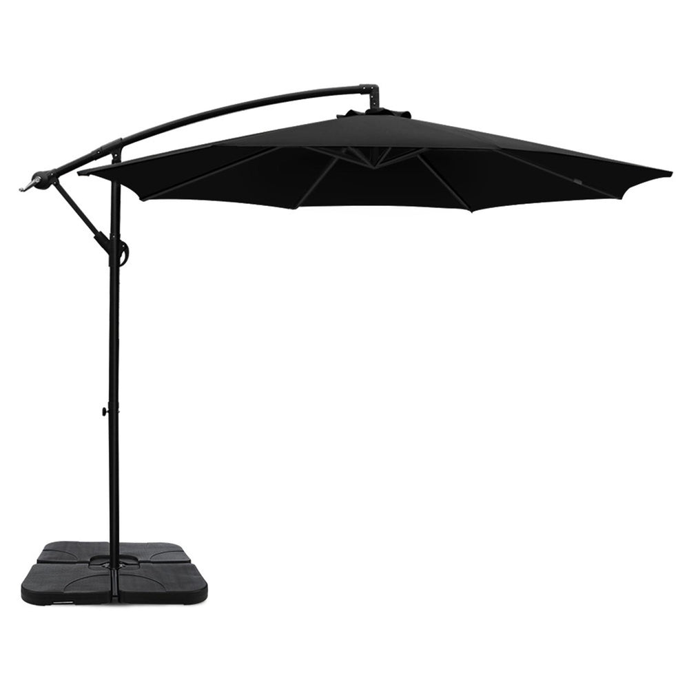 3m Umbrella w/Base Outdoor Cantilever Beach Garden Patio Parasol Black - Home & Garden > Shading - Bedzy Australia