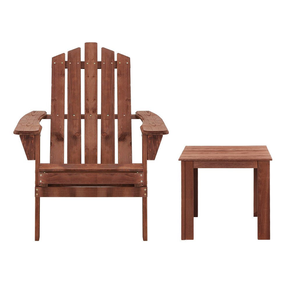 3PC Adirondack Outdoor Table and Chairs Wooden Beach Chair Brown - Furniture > Outdoor - Bedzy Australia