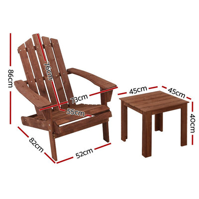 3PC Adirondack Outdoor Table and Chairs Wooden Beach Chair Brown - Furniture > Outdoor - Bedzy Australia