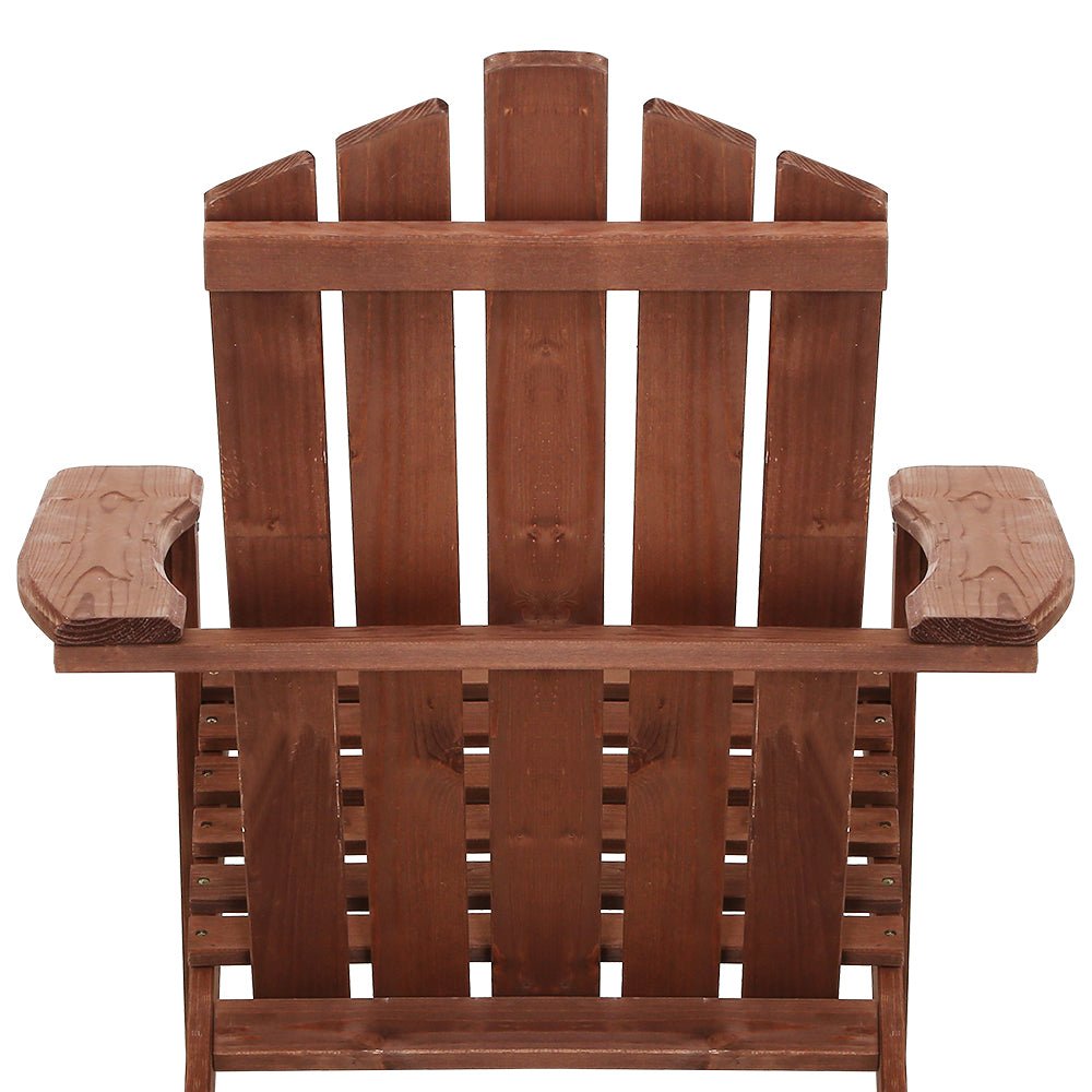 3PC Adirondack Outdoor Table and Chairs Wooden Beach Chair Brown - Furniture > Outdoor - Bedzy Australia