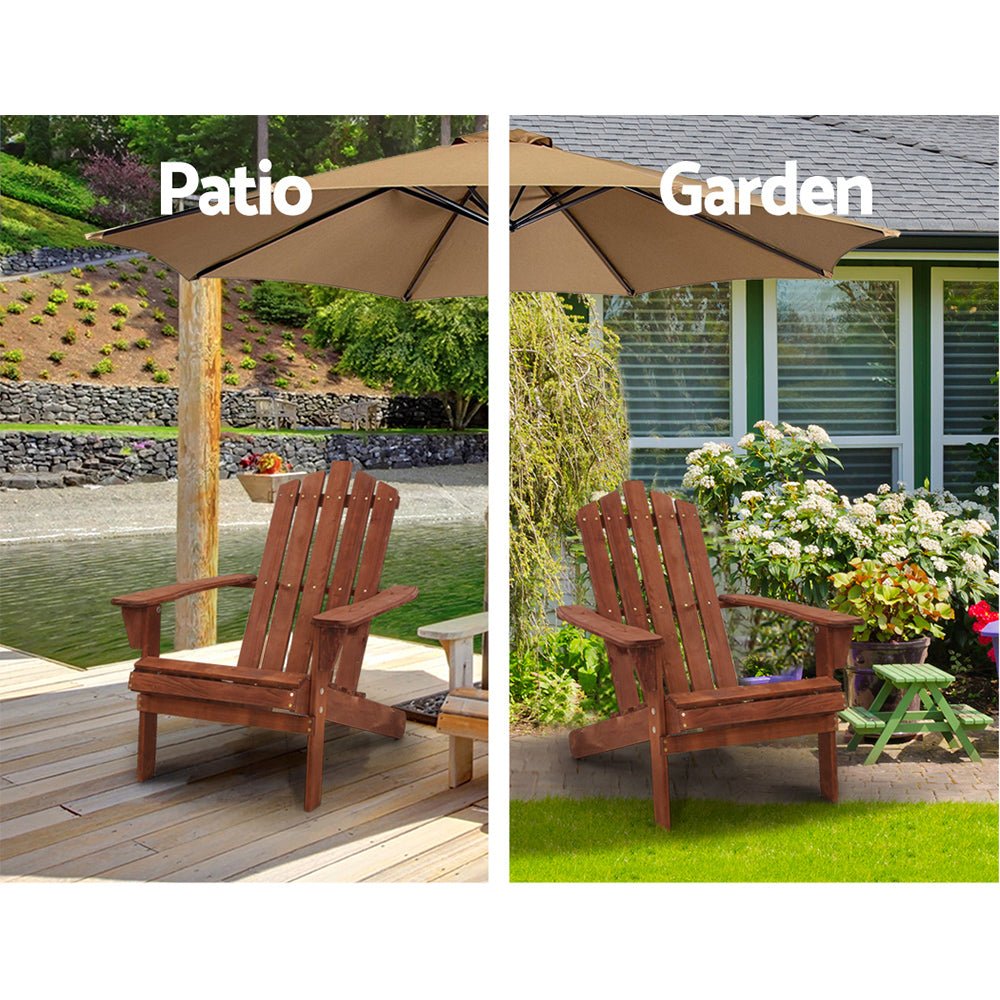 3PC Adirondack Outdoor Table and Chairs Wooden Beach Chair Brown - Furniture > Outdoor - Bedzy Australia
