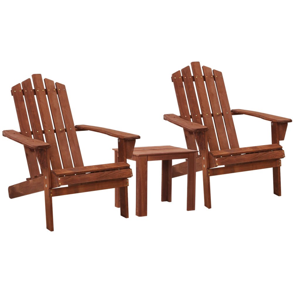 3PC Adirondack Outdoor Table and Chairs Wooden Beach Chair Brown - Furniture > Outdoor - Bedzy Australia