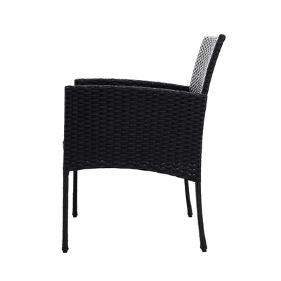 3PC Bistro Set Outdoor Furniture Rattan Table Chairs Cushion Patio Garden Ezra - Furniture > Outdoor - Bedzy Australia