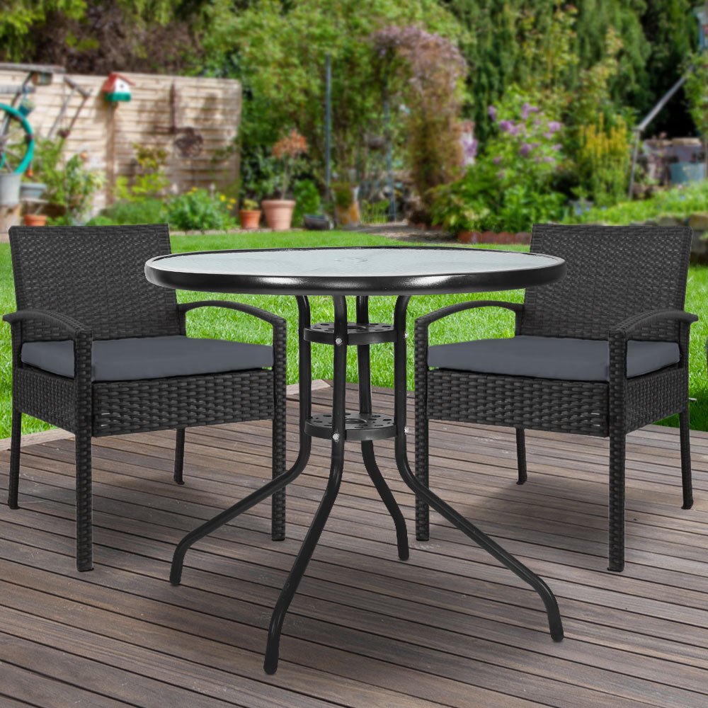 3PC Bistro Set Outdoor Furniture Rattan Table Chairs Cushion Patio Garden Felix - Furniture > Outdoor - Bedzy Australia