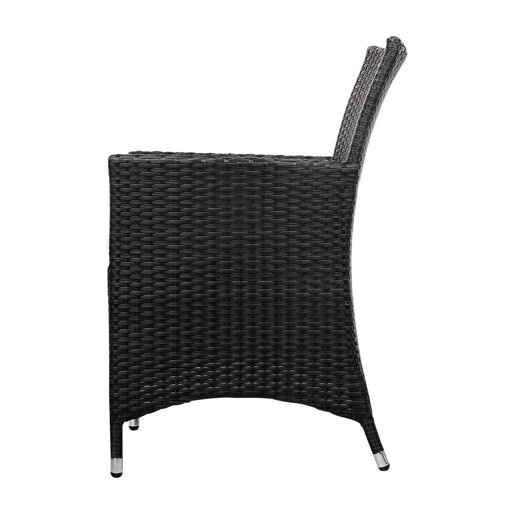 3PC Bistro Set Outdoor Furniture Rattan Table Chairs Cushion Patio Garden Idris - Furniture > Outdoor - Bedzy Australia