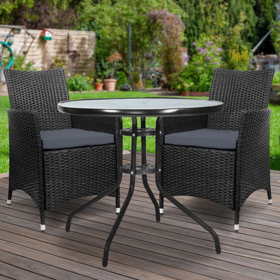 3PC Bistro Set Outdoor Furniture Rattan Table Chairs Cushion Patio Garden Idris - Furniture > Outdoor - Bedzy Australia