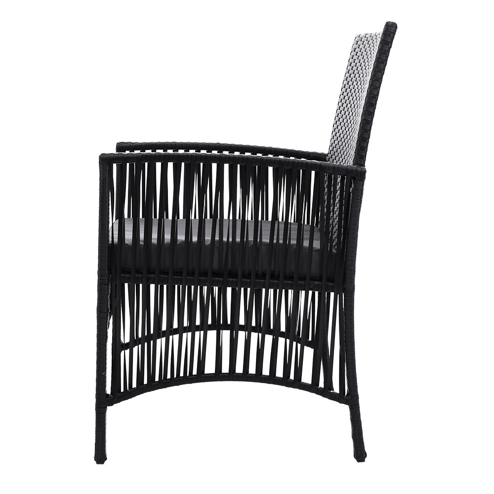 3PC Bistro Set Outdoor Furniture Rattan Table Chairs Cushion Patio Garden Lyra - Furniture > Outdoor - Bedzy Australia