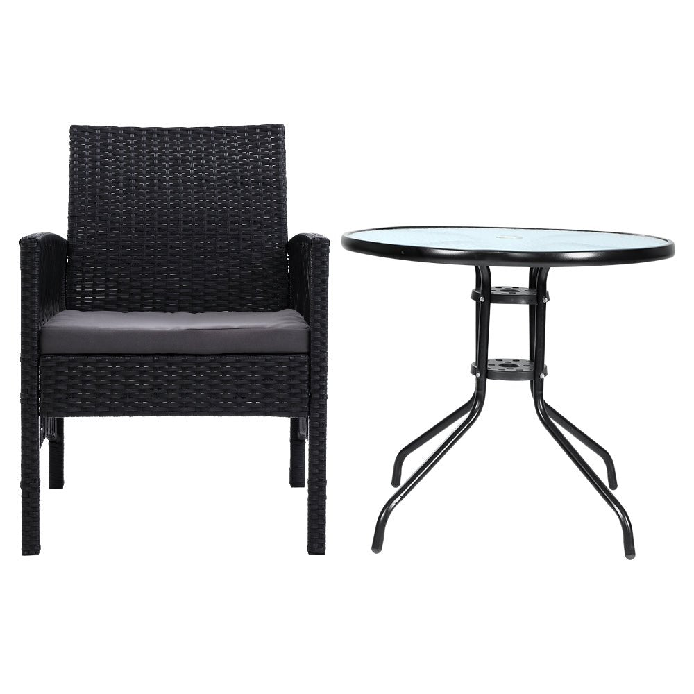 3PC Bistro Set Outdoor Furniture Rattan Table Chairs Cushion Patio Garden Lyra - Furniture > Outdoor - Bedzy Australia