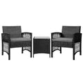 3PC Outdoor Bistro Set Patio Furniture Wicker Dining Chairs Table Cushion Black