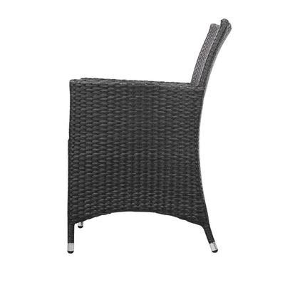 3PC Outdoor Bistro Set Patio Furniture Wicker Setting Chairs Table Cushion Black - Furniture > Outdoor - Bedzy Australia